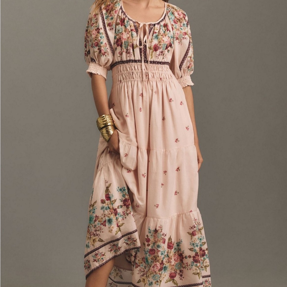 Anthropologie Floral Maxi Dress - Cream and Pink
